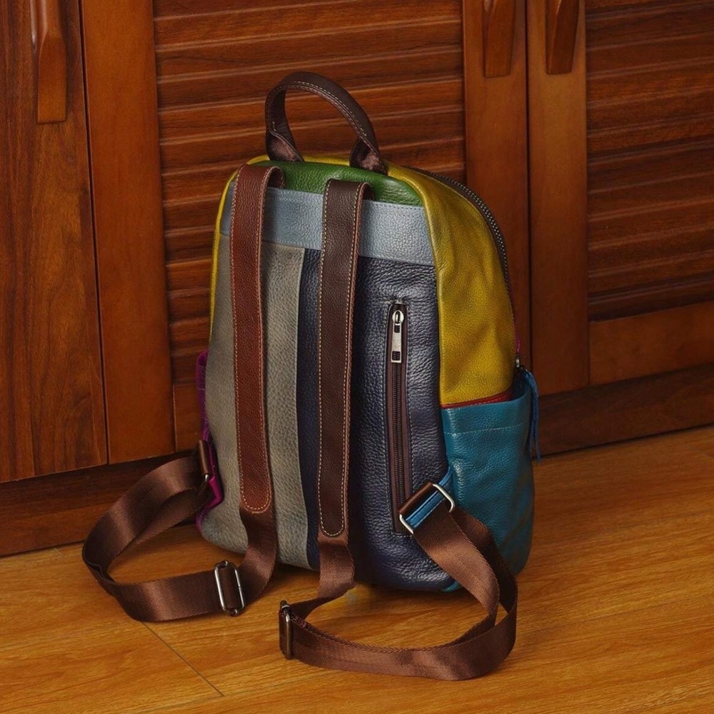 Brand New Multicolor genuine Leather Backpack - Picture 4 of 16